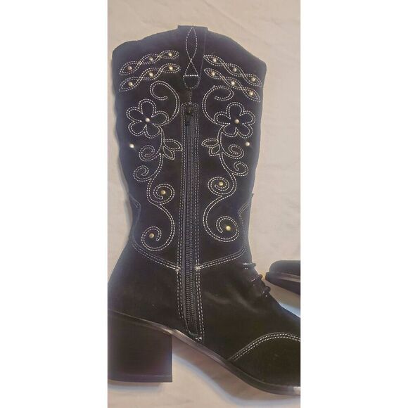 WOMENS EMBELLISHED SUEDE WESTERN STYLE BOOTS - Picture 6 of 12